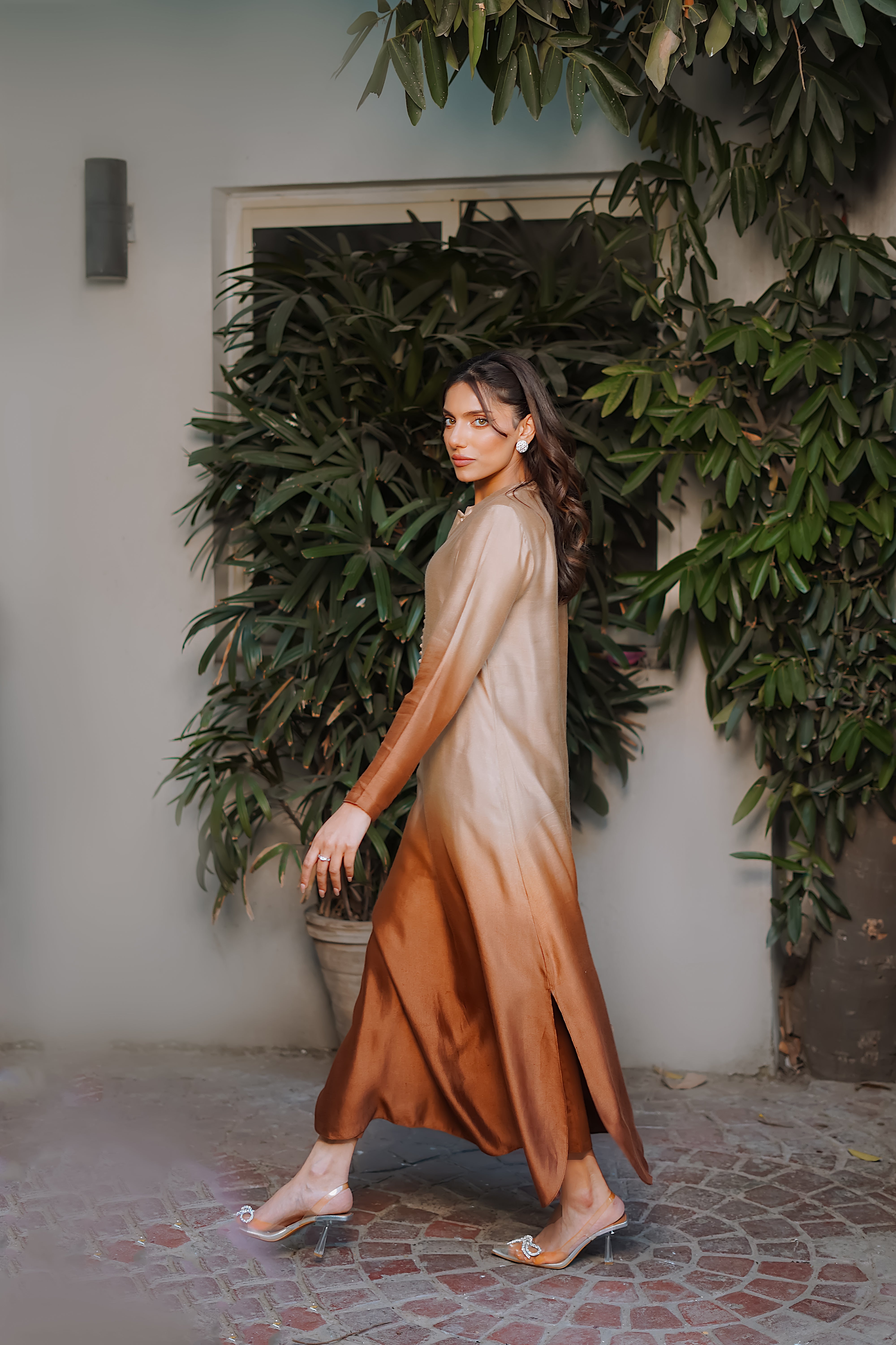 Golden-Bronze Ombré Cotton Net Salwar Kameez (2-Piece) - Image 5