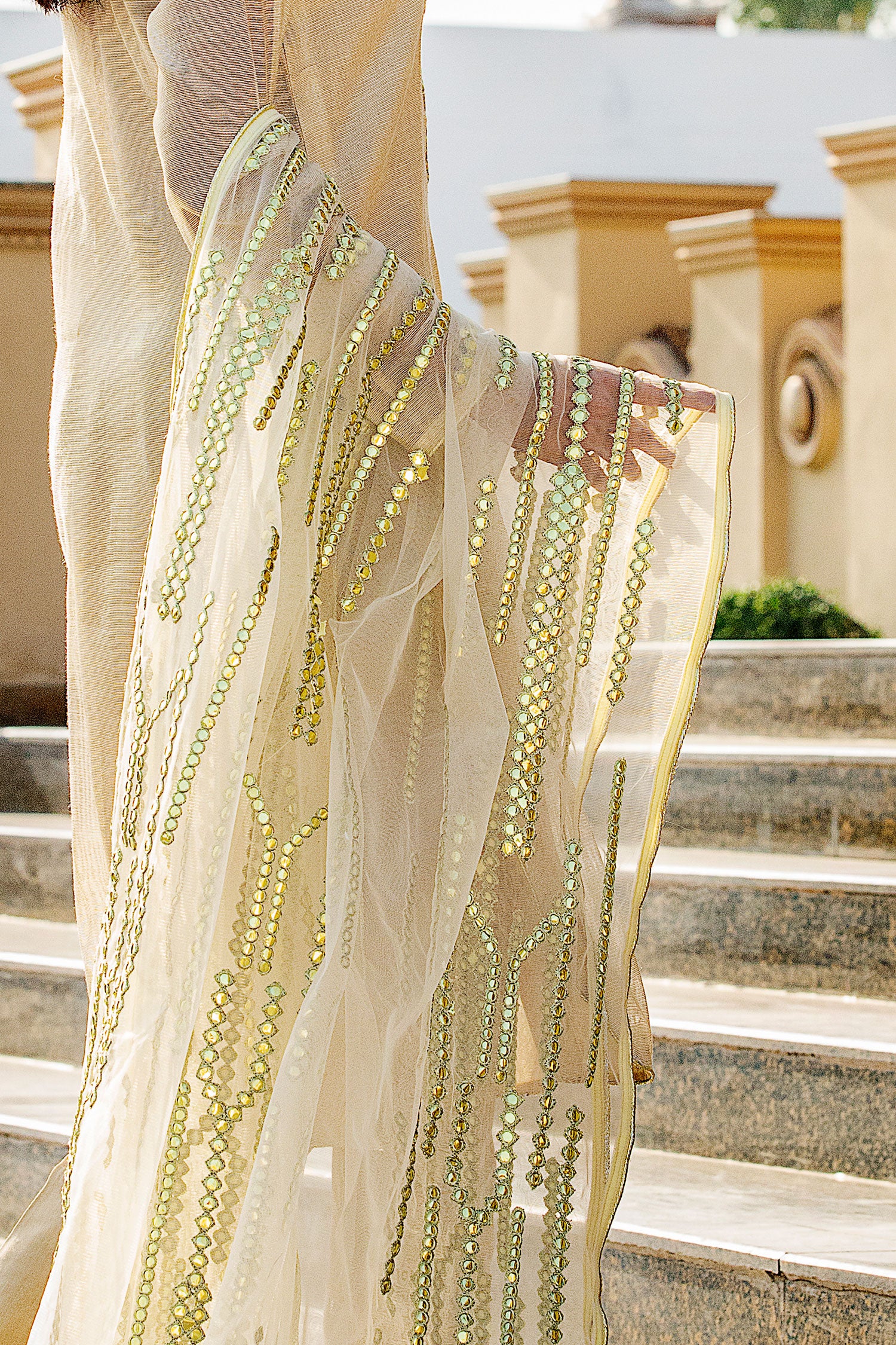 Gold Mirrorwork Cotton Zari Salwar Kameez (3-Piece) - Image 5
