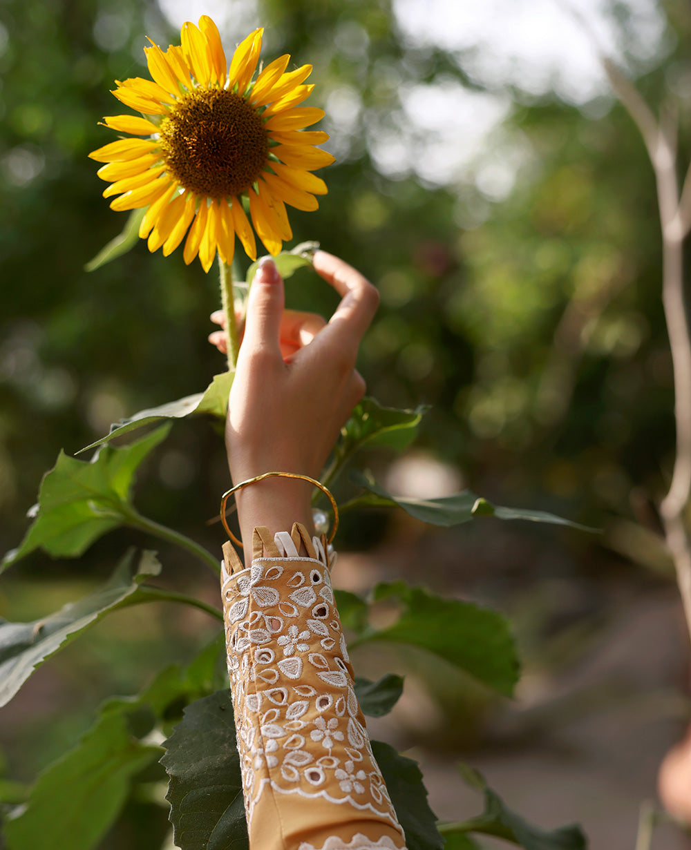 Pakistani Ochre Embroidered Lawn 3-Piece Suit - Image 7