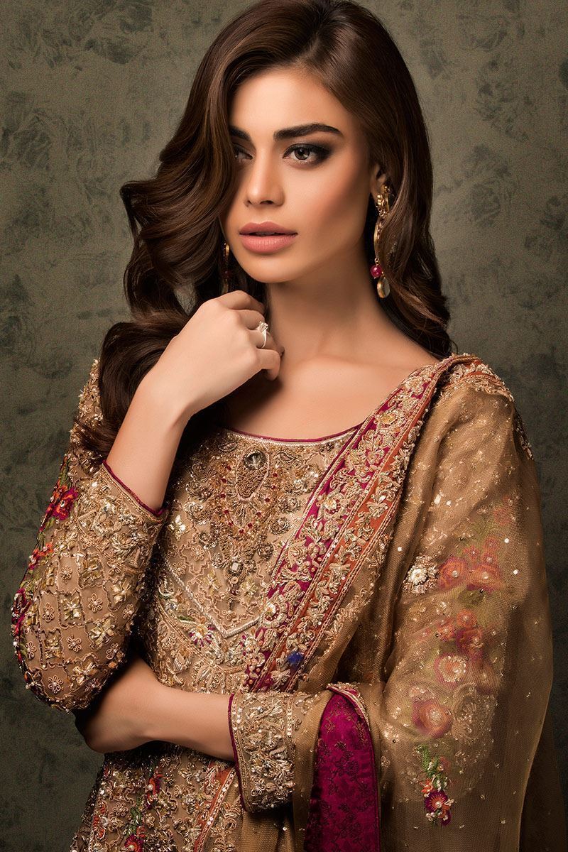 Pakistani Brown Gold Zardozi Embroidered Salwar Kameez (3-Piece) - Image 2