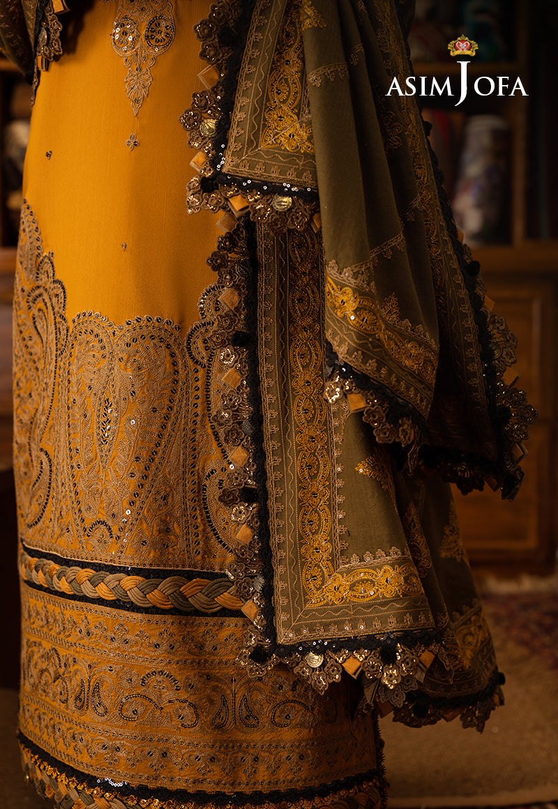 Deep Ochre Aari Taanka Slub Raw Silk Suit (3-Piece) - Image 1