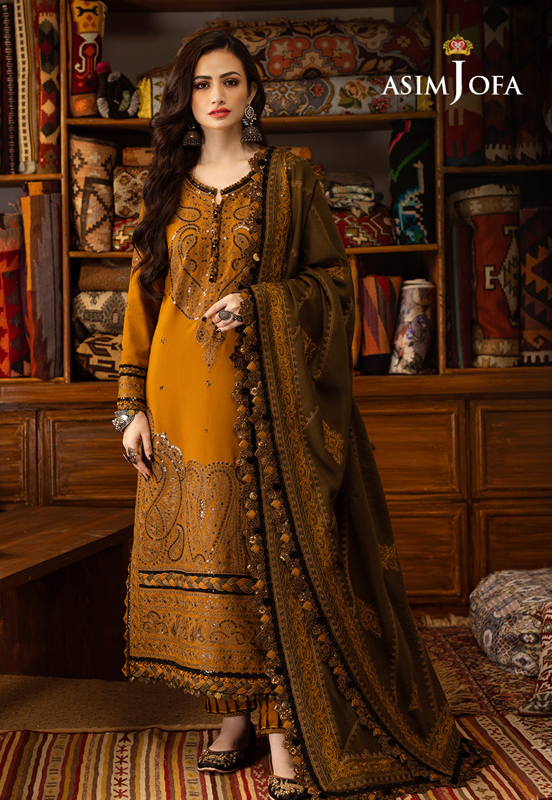 Deep Ochre Aari Taanka Slub Raw Silk Suit (3-Piece) - Image 2