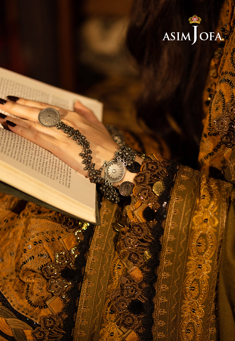 Deep Ochre Aari Taanka Slub Raw Silk Suit (3-Piece) - Image 3