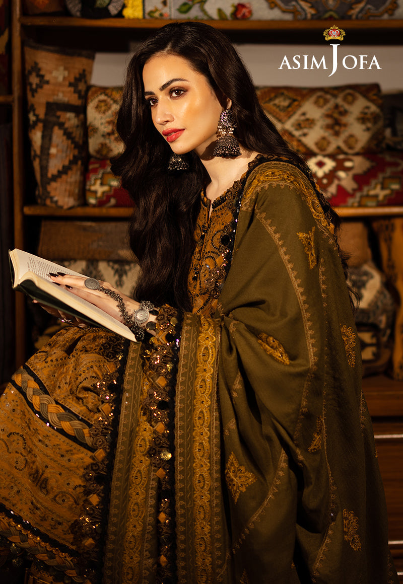 Deep Ochre Aari Taanka Slub Raw Silk Suit (3-Piece) - Image 4