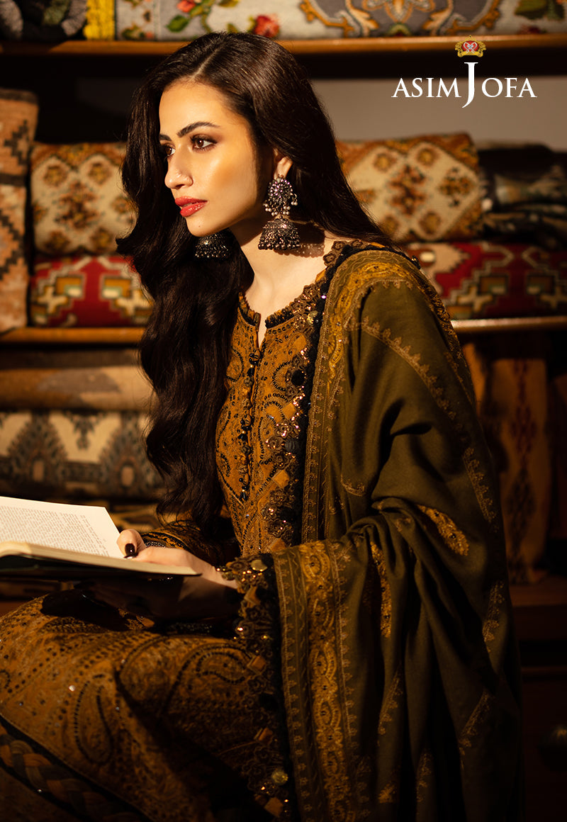 Deep Ochre Aari Taanka Slub Raw Silk Suit (3-Piece) - Image 8