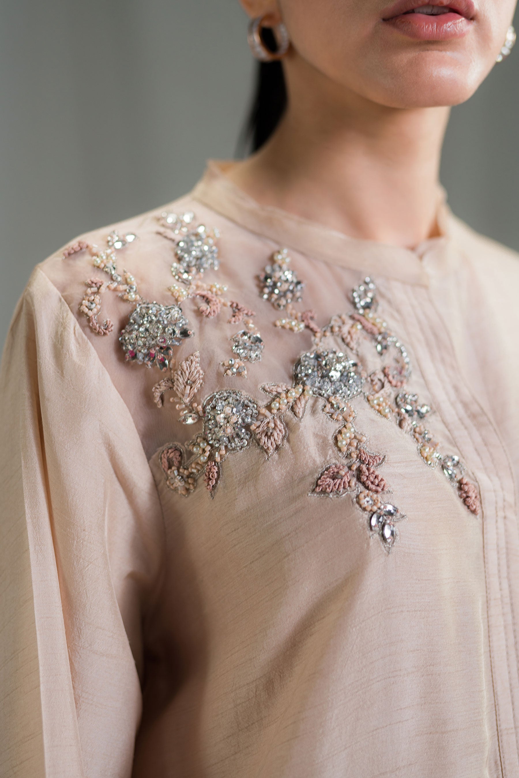 Pakistani Champagne Embellished Raw Silk Co-ord Set (2-Piece) - Image 3