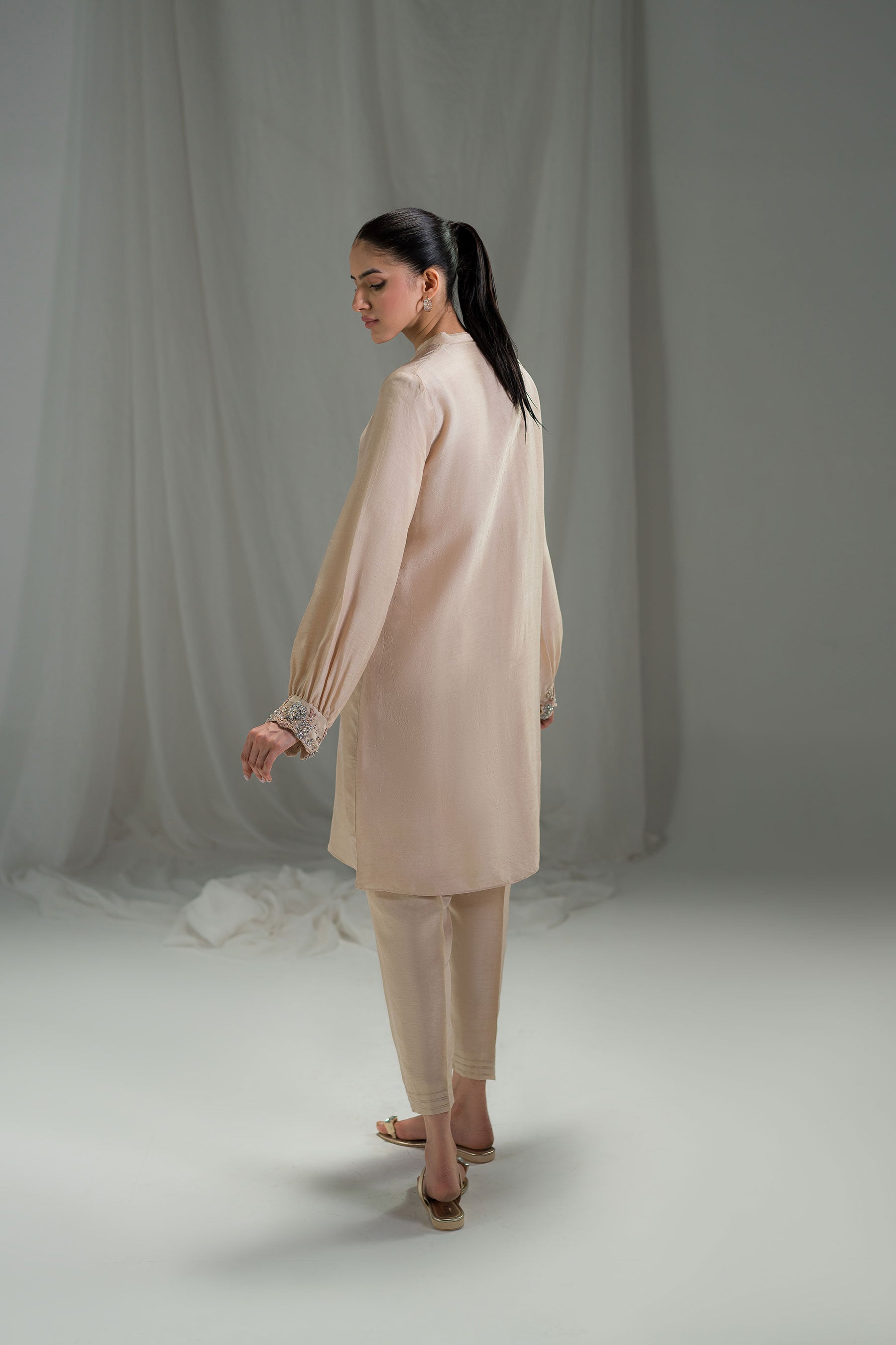 Pakistani Champagne Embellished Raw Silk Co-ord Set (2-Piece) - Image 5