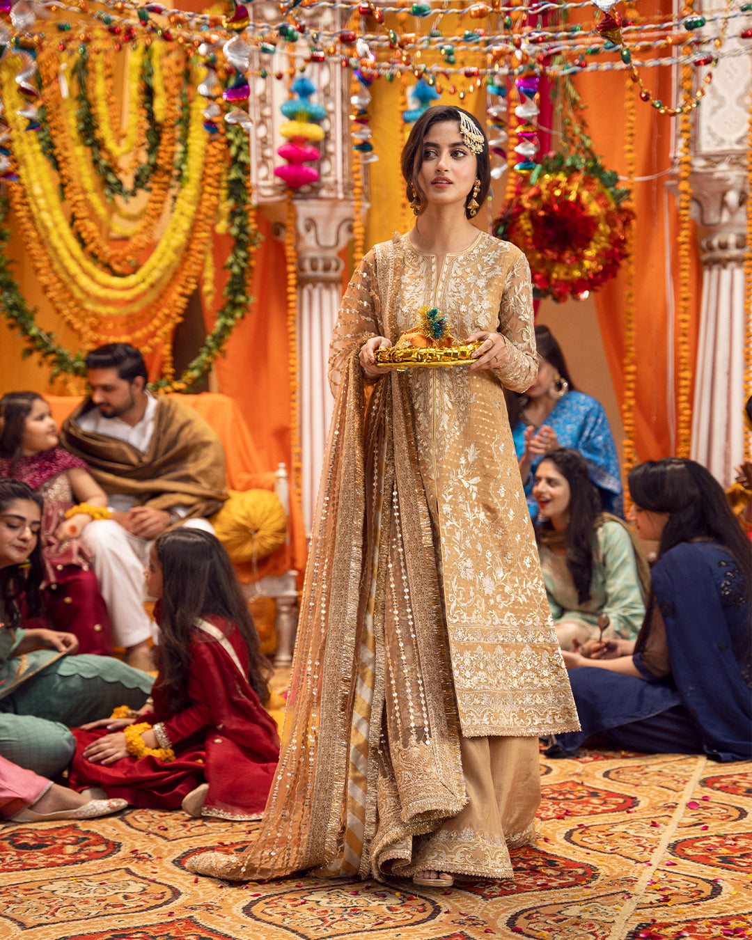 Bronze Kundan Zari Embroidered Raw Silk Salwar Kameez (3-Piece) - Image 1