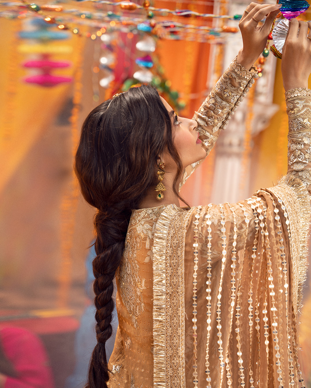 Bronze Kundan Zari Embroidered Raw Silk Salwar Kameez (3-Piece) - Image 4