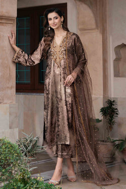 Bronze Hand-Embellished Silk Salwar Kameez (3-Piece) - Image 1