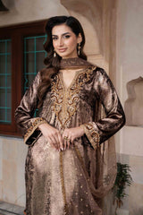 Bronze Hand-Embellished Silk Salwar Kameez (3-Piece) - Image 3
