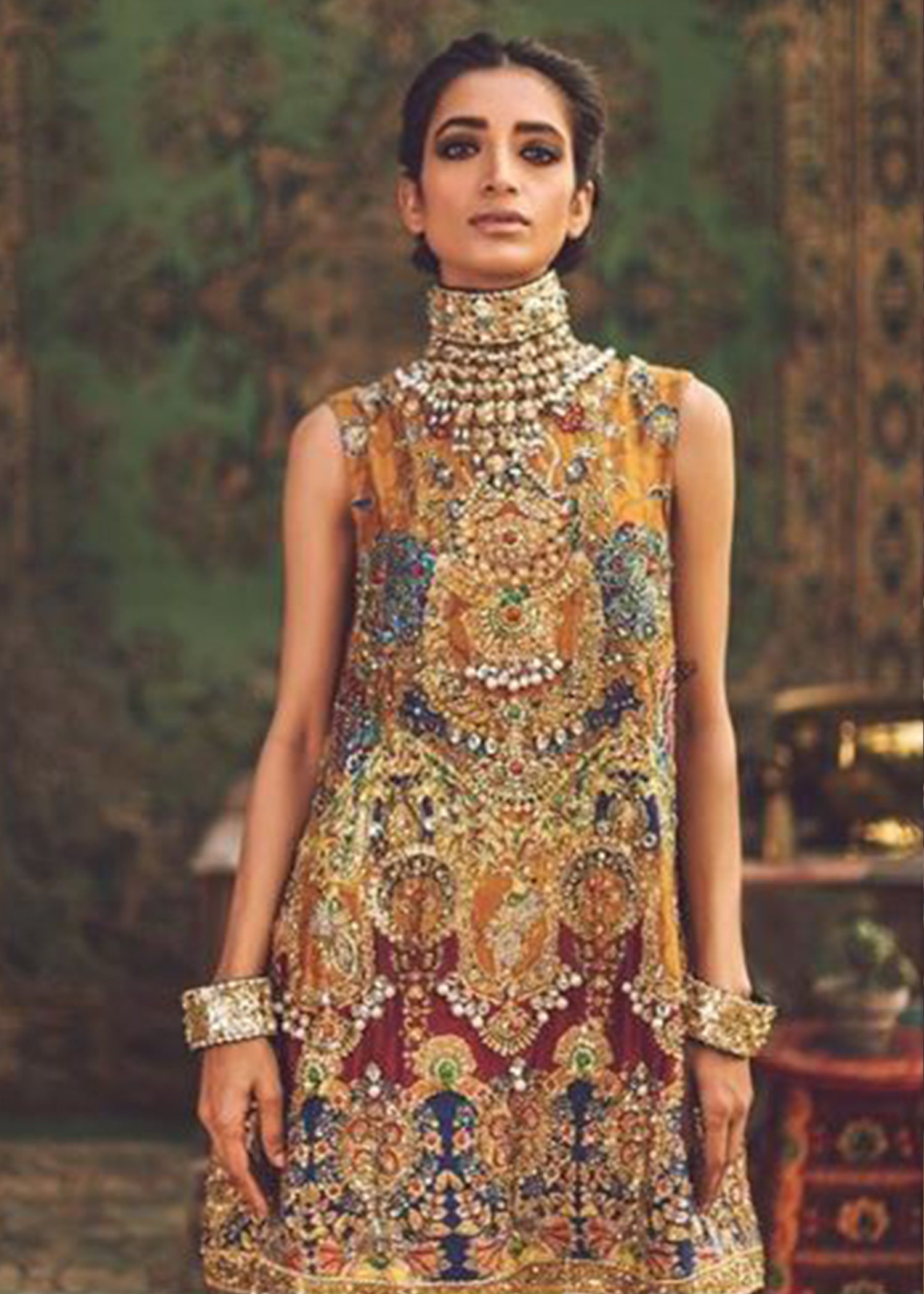 Golden-Yellow Embroidered Silk-Blend Kameez (2-Piece) - Image 2