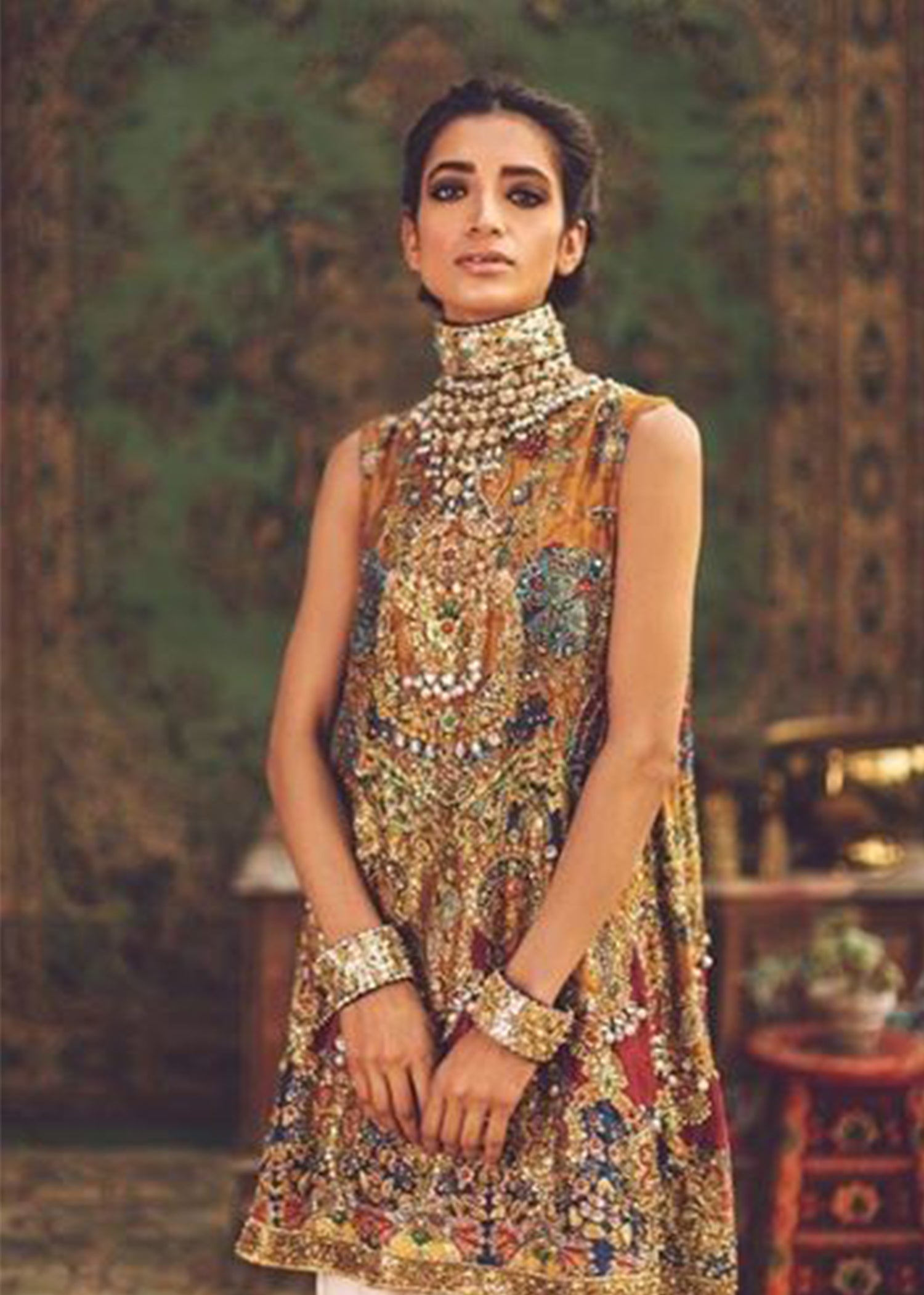 Golden-Yellow Embroidered Silk-Blend Kameez (2-Piece) - Image 3