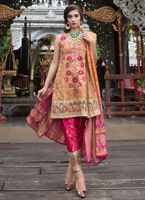 Gold Hand-Embroidered Tissue Salwar Kameez (3-Piece) - Image 2