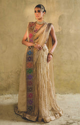 Nude-Gold Gota Silk-Blend Lehnga-Sari (3-Piece) - Image 2