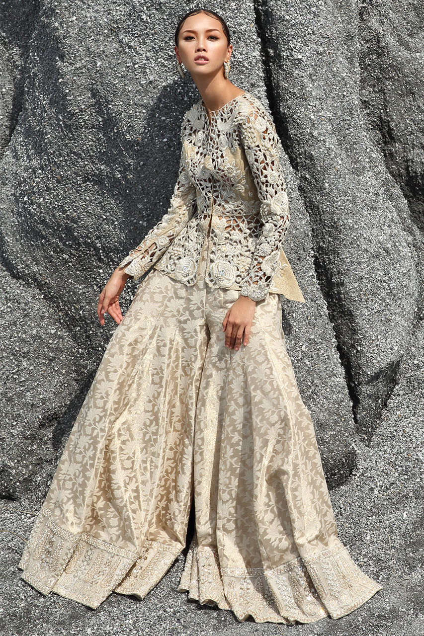 Gold Cutwork Jamawar Sharara (2-Piece) - Image 2