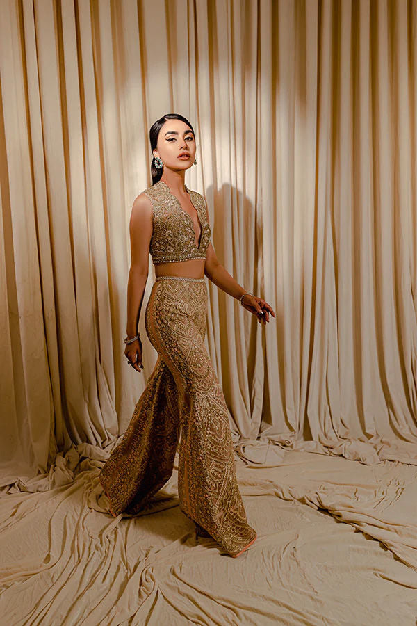 Gold Zardozi Sequin Net Statement Suit (2-Piece) - Image 3