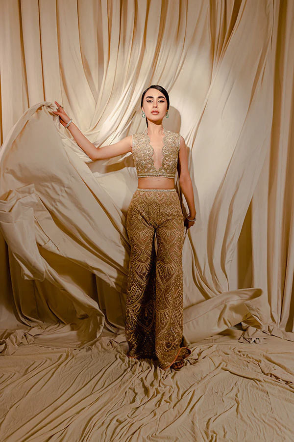 Gold Zardozi Sequin Net Statement Suit (2-Piece) - Image 4