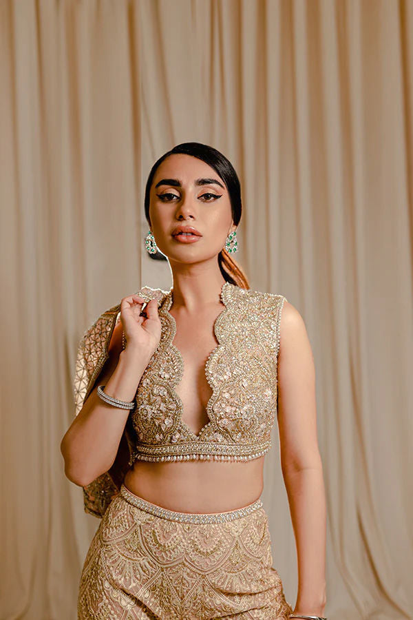 Gold Zardozi Sequin Net Statement Suit (2-Piece) - Image 7