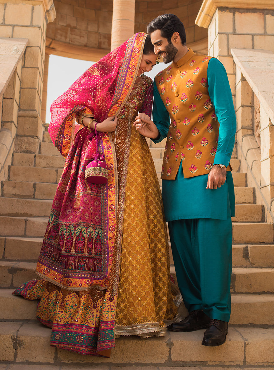 Chrome Cotton Silk Embroidered Waistcoat Kurta Set (3-Piece) - Image 3