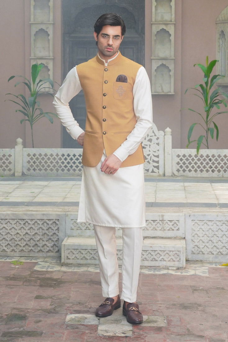 Golden Embroidered Suiting Waistcoat (3-Piece) - Image 1