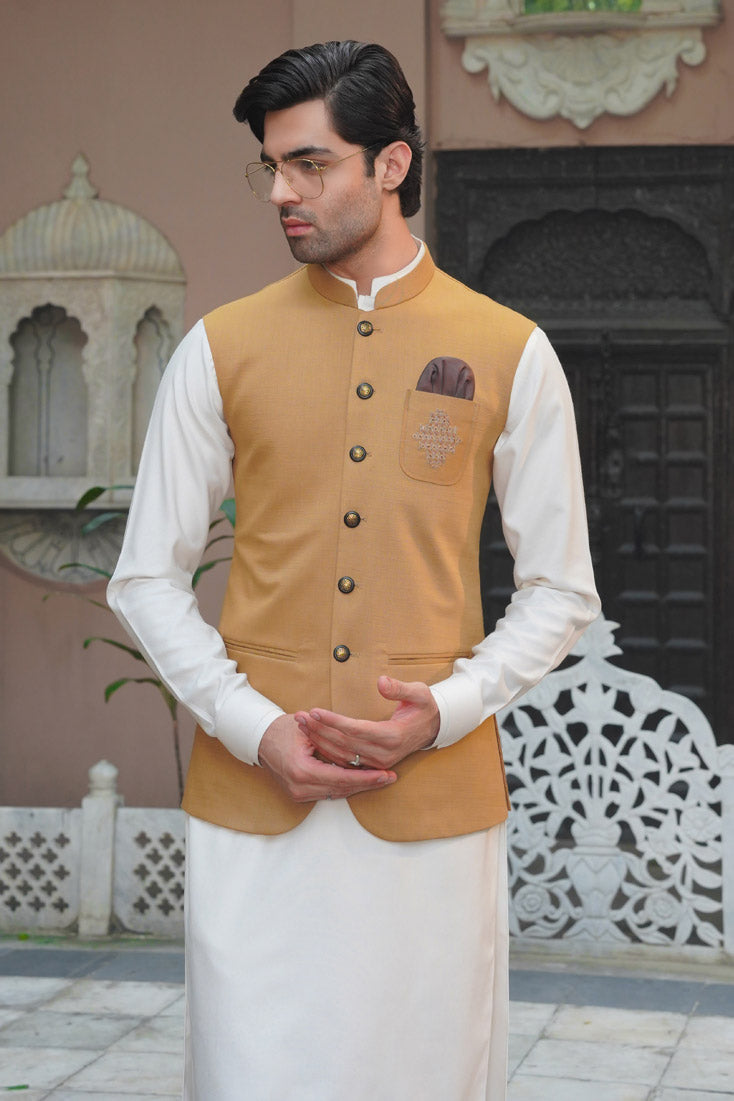 Golden Embroidered Suiting Waistcoat (3-Piece) - Image 2
