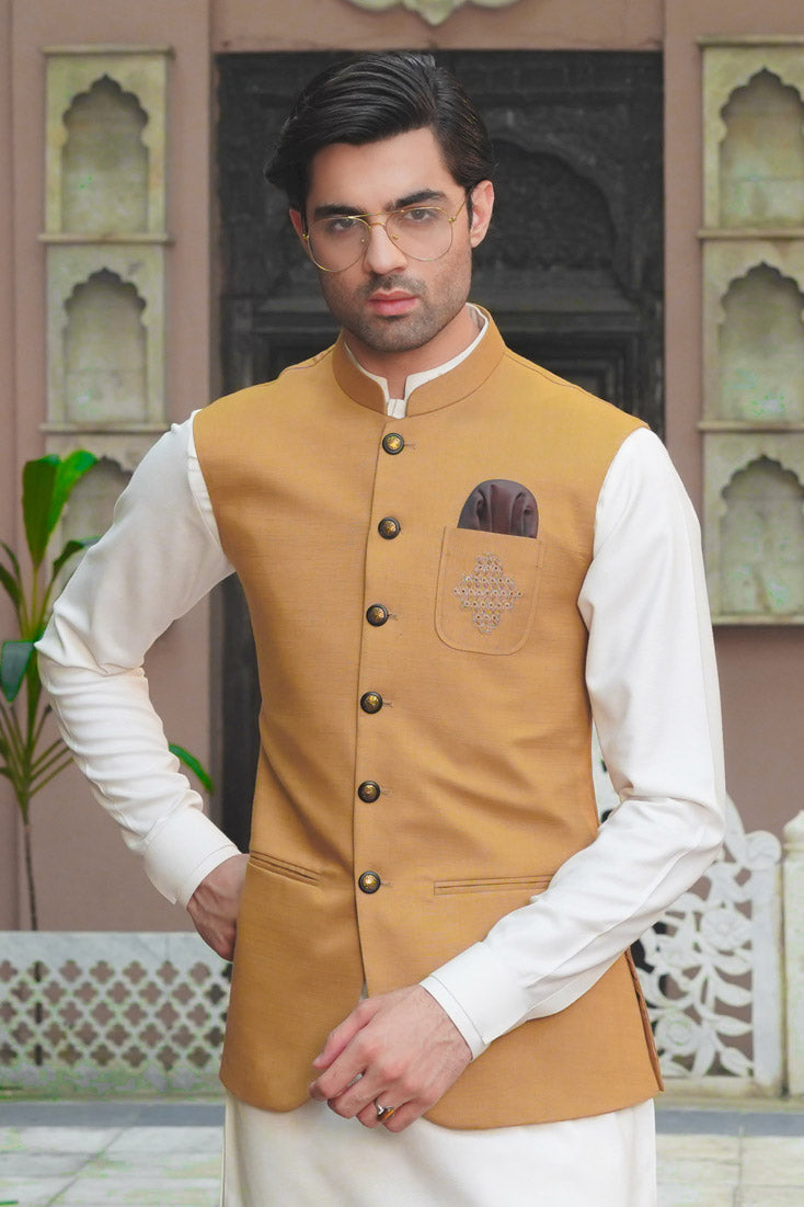 Golden Embroidered Suiting Waistcoat (3-Piece) - Image 3