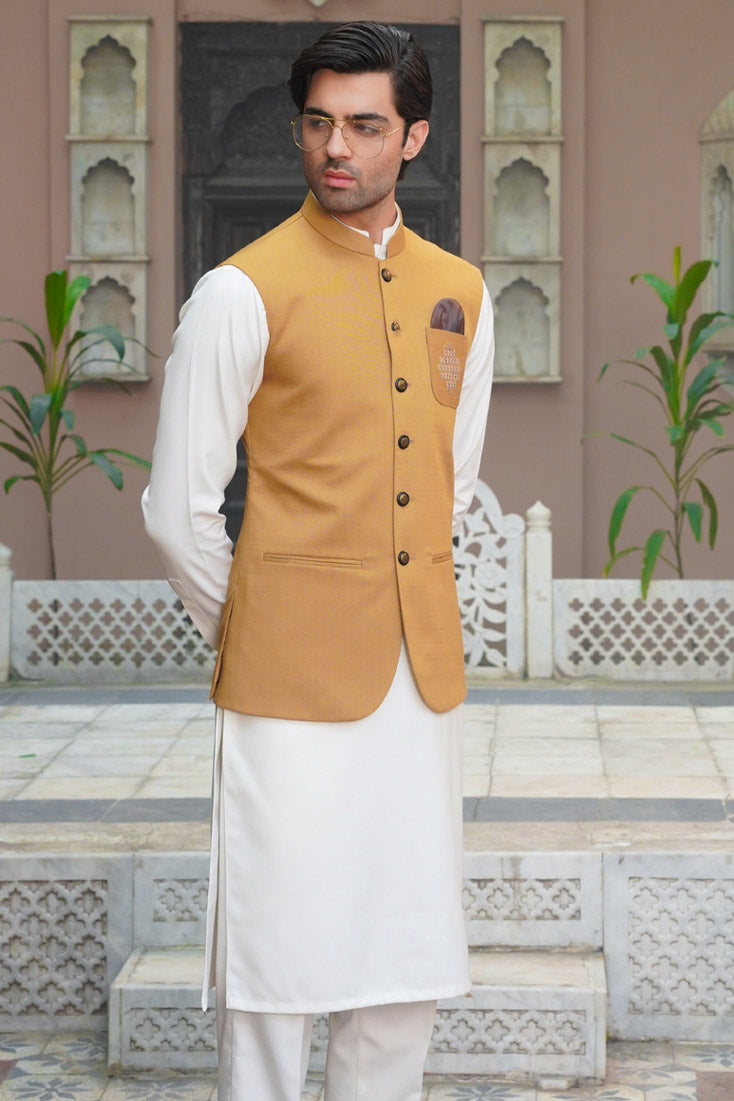 Golden Embroidered Suiting Waistcoat (3-Piece) - Image 5