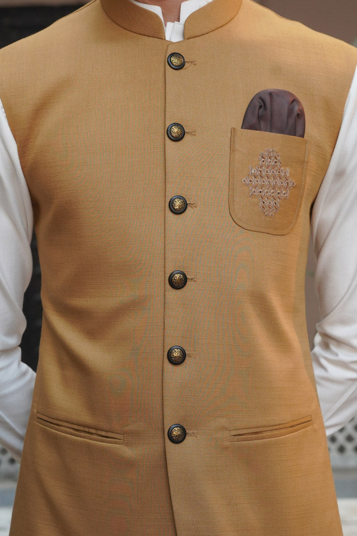 Golden Embroidered Suiting Waistcoat (3-Piece) - Image 6