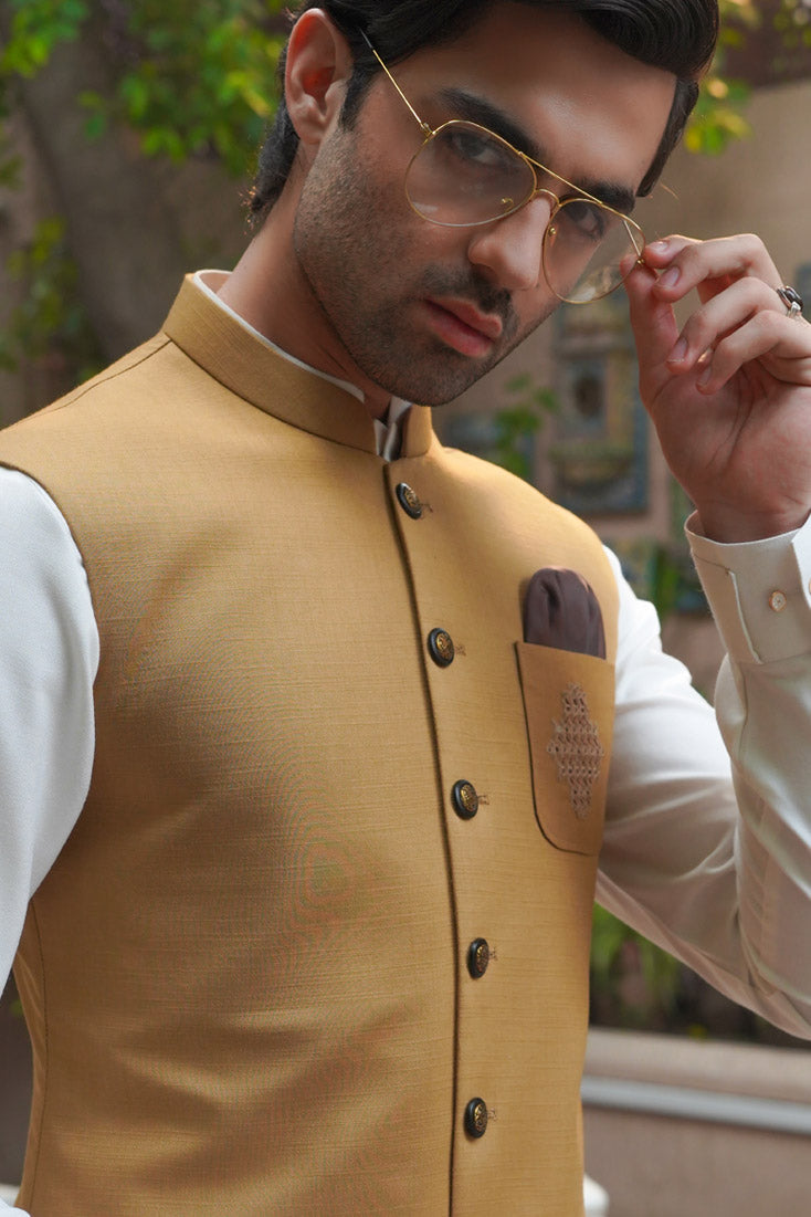 Golden Embroidered Suiting Waistcoat (3-Piece) - Image 7
