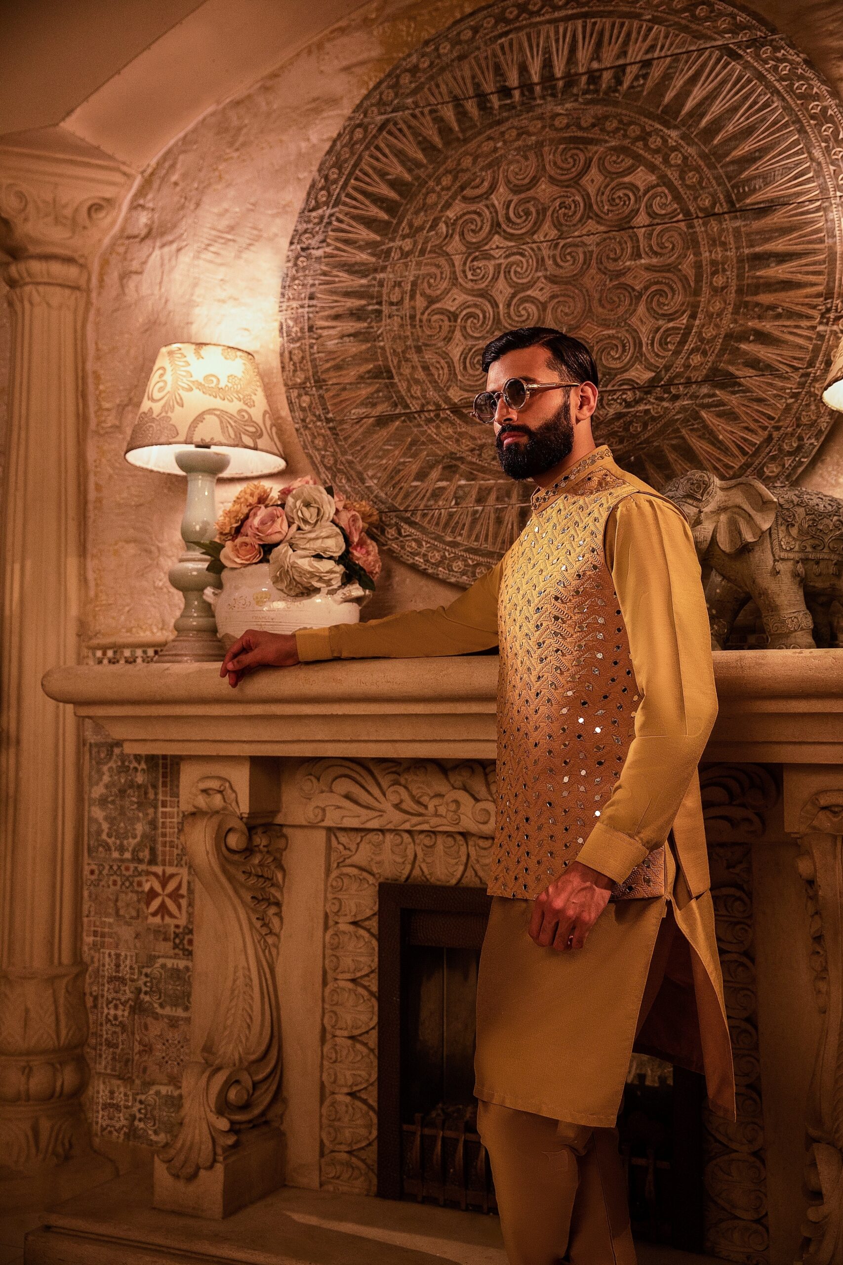 Saffron Gold Mirror-Embroidered Silk-Blend Waistcoat (2-Piece) - Image 5