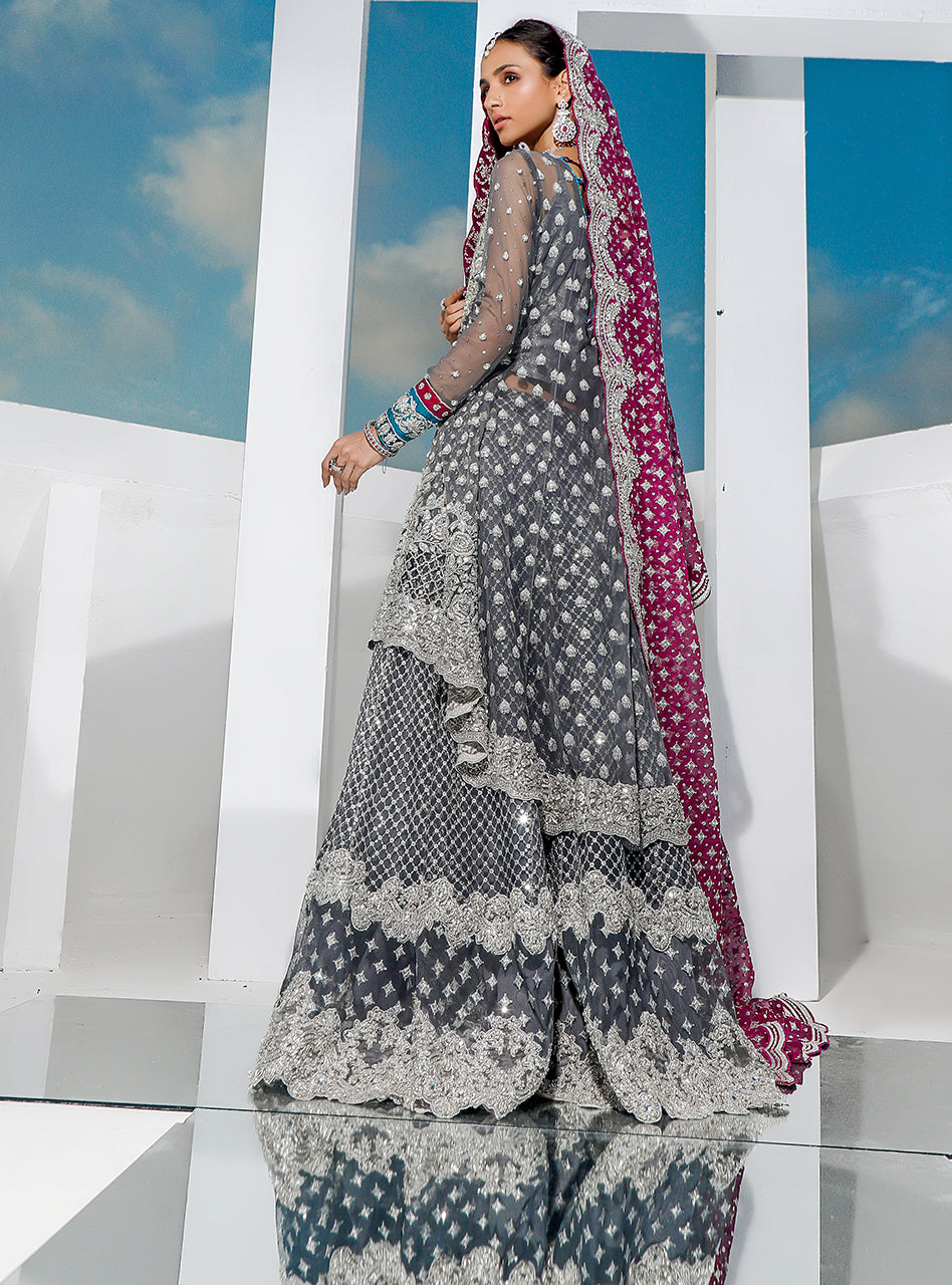 Graphite Embroidered Net Organza Angrakha (3-Piece) - Image 2