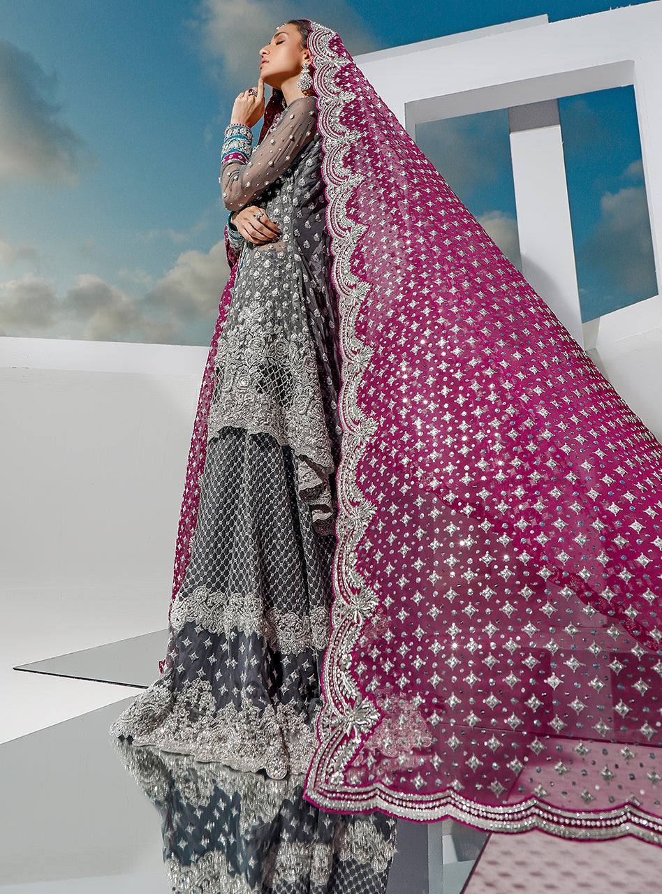 Graphite Embroidered Net Organza Angrakha (3-Piece) - Image 5