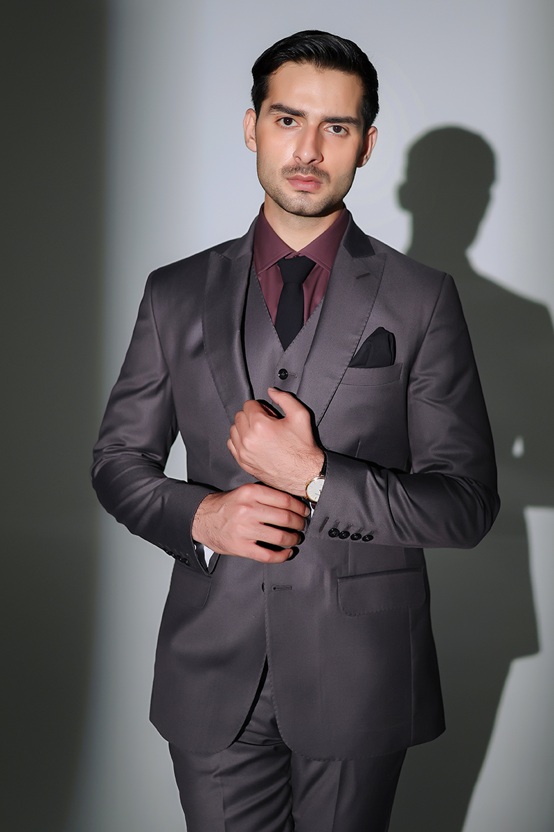 Charcoal Grey Tailored Suiting Fabric 3-Piece Groom Suit - Image 2