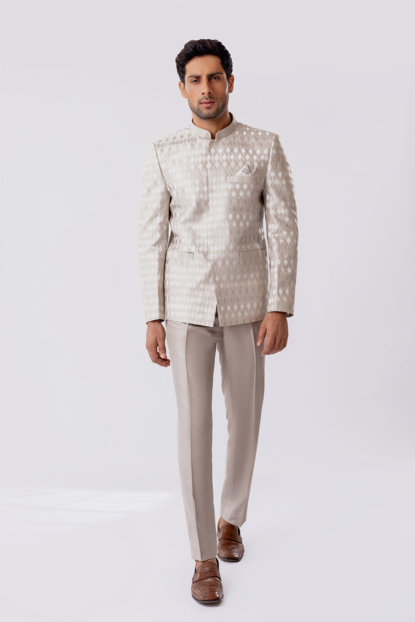Slate Embroidered Raw Silk Prince Coat (2-Piece) - Image 1