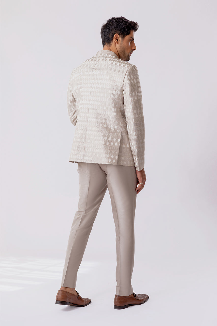 Slate Embroidered Raw Silk Prince Coat (2-Piece) - Image 2