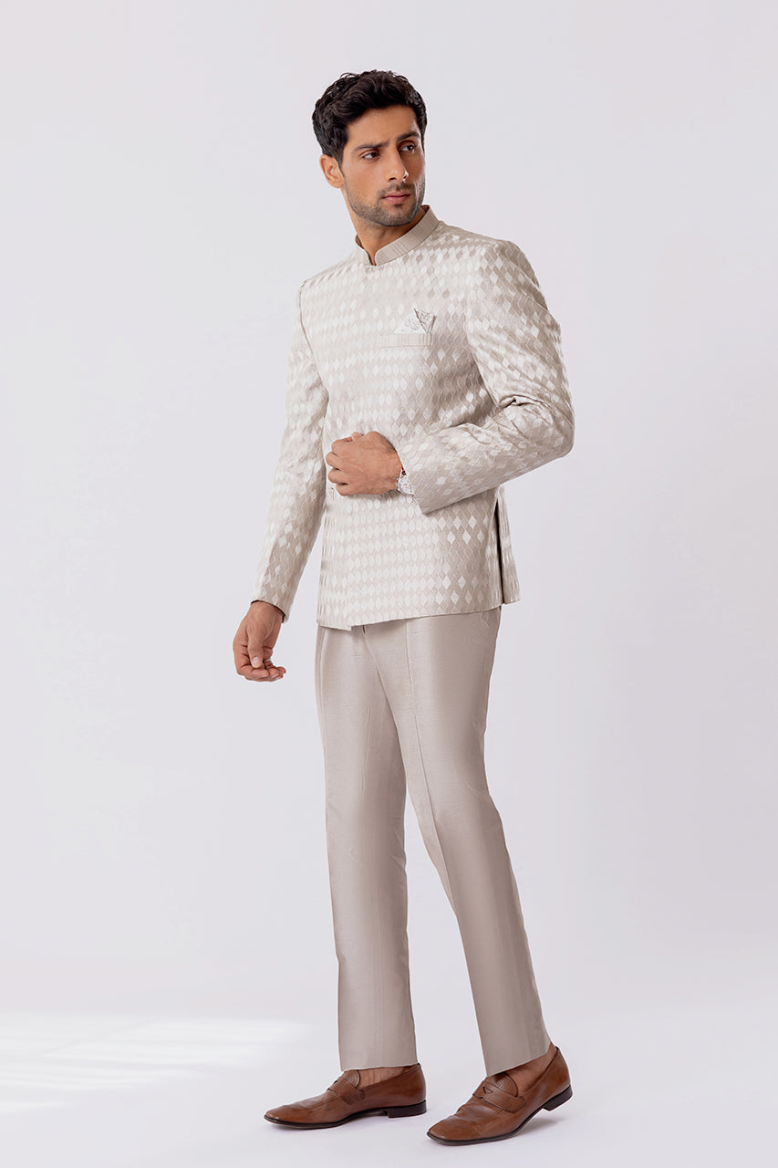 Slate Embroidered Raw Silk Prince Coat (2-Piece) - Image 5