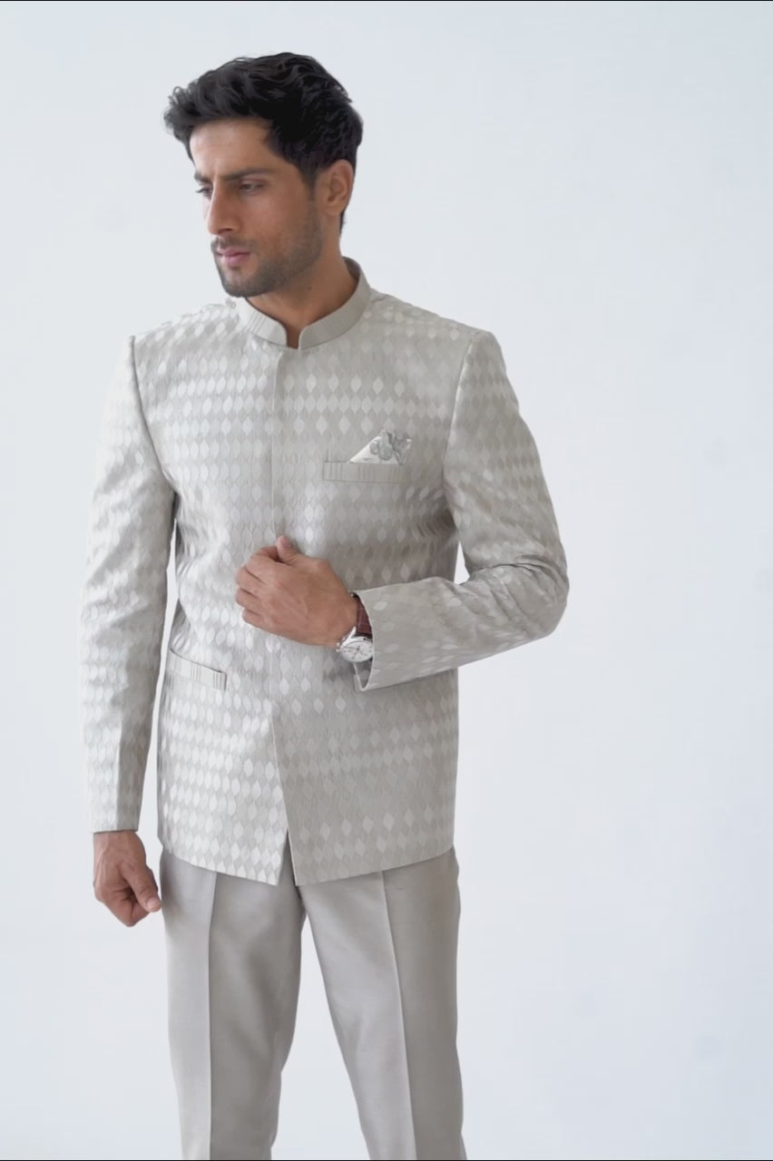 Slate Embroidered Raw Silk Prince Coat (2-Piece) - Image 6
