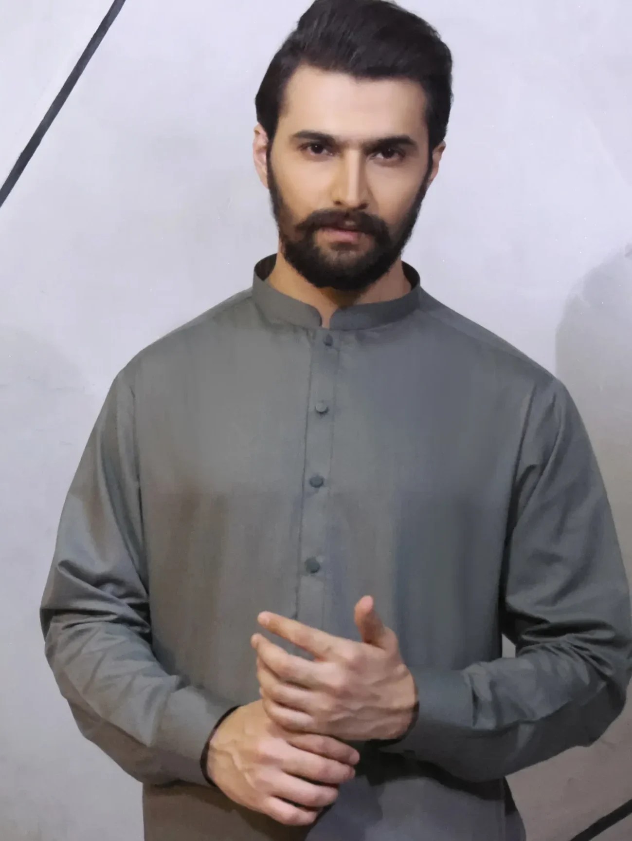 Steel Gray Plain Cotton-Polyester Kurta Pajama (2-Piece) - Image 2