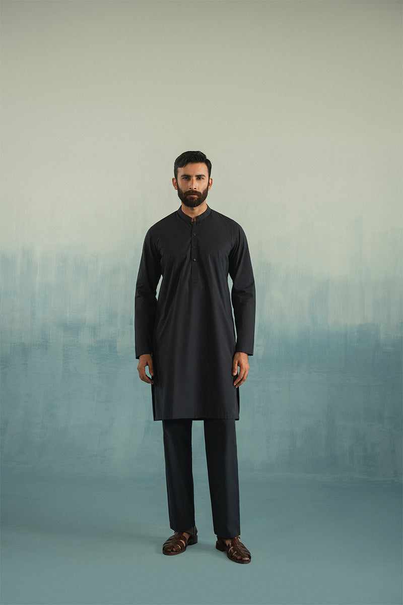 Charcoal Cotton Kurta Pajama Set (2-Piece) - Image 1