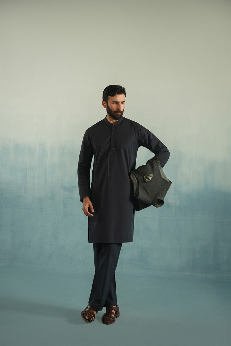 Charcoal Cotton Kurta Pajama Set (2-Piece) - Image 2