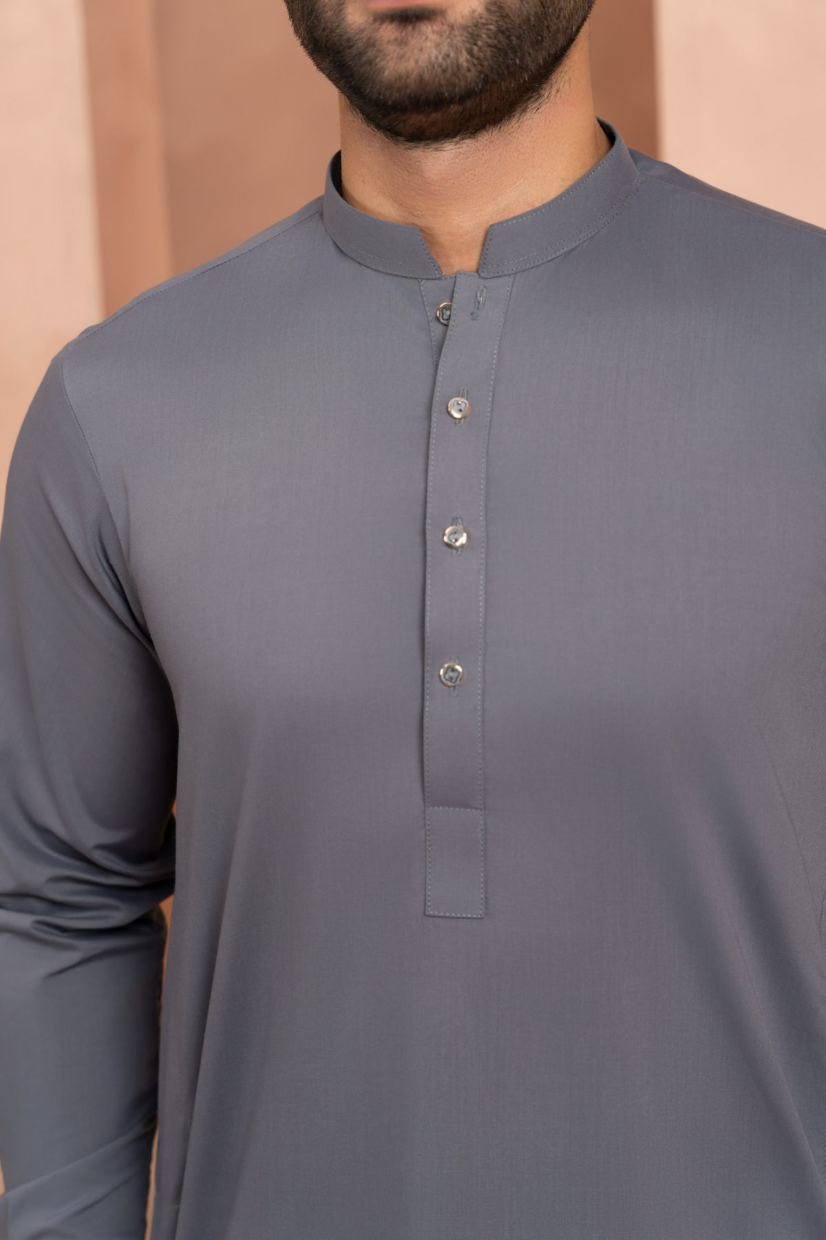 Dark Grey Wash & Wear Kurta Pajama (2-Piece) - Image 10