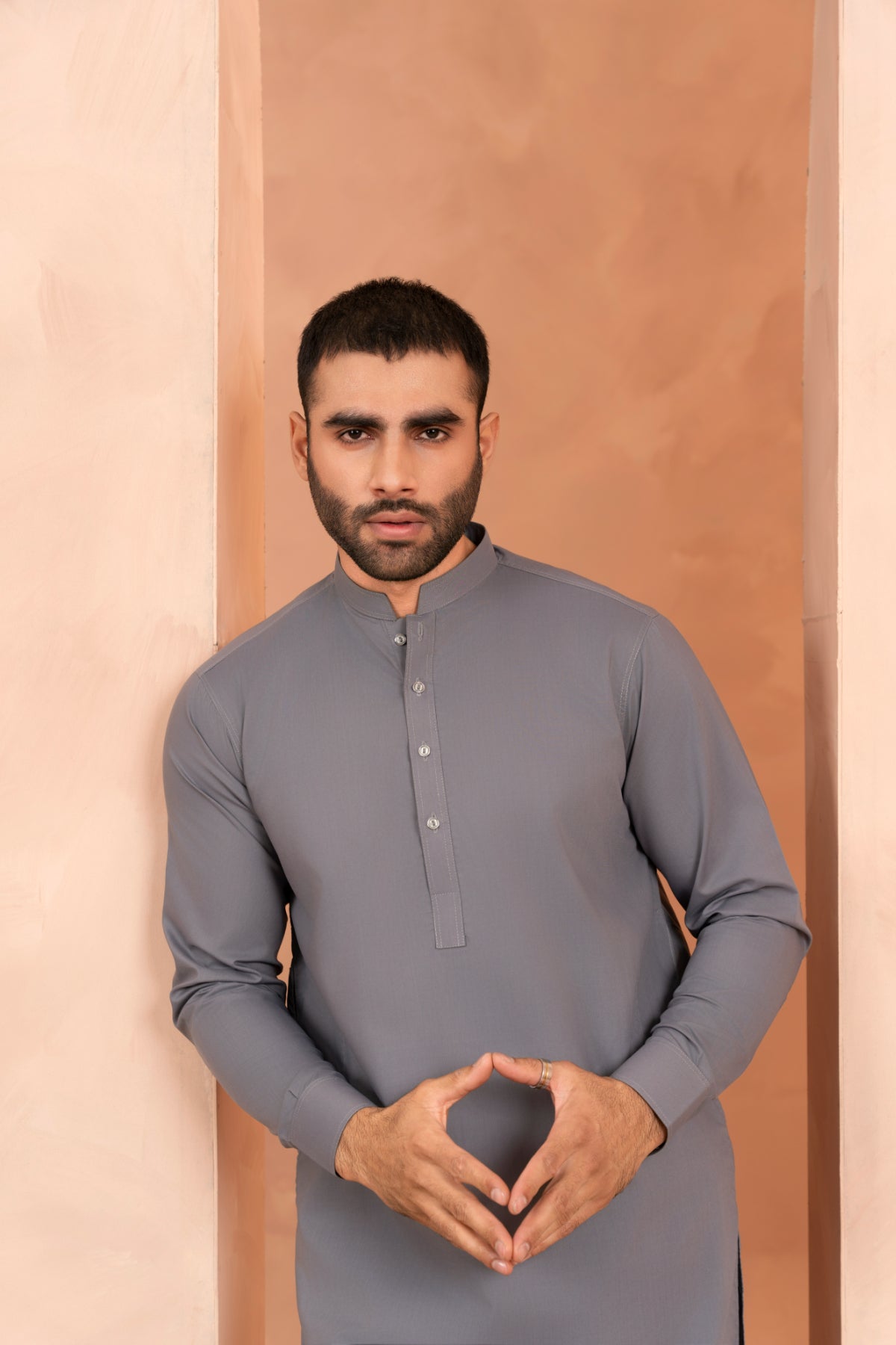 Dark Grey Wash & Wear Kurta Pajama (2-Piece) - Image 2