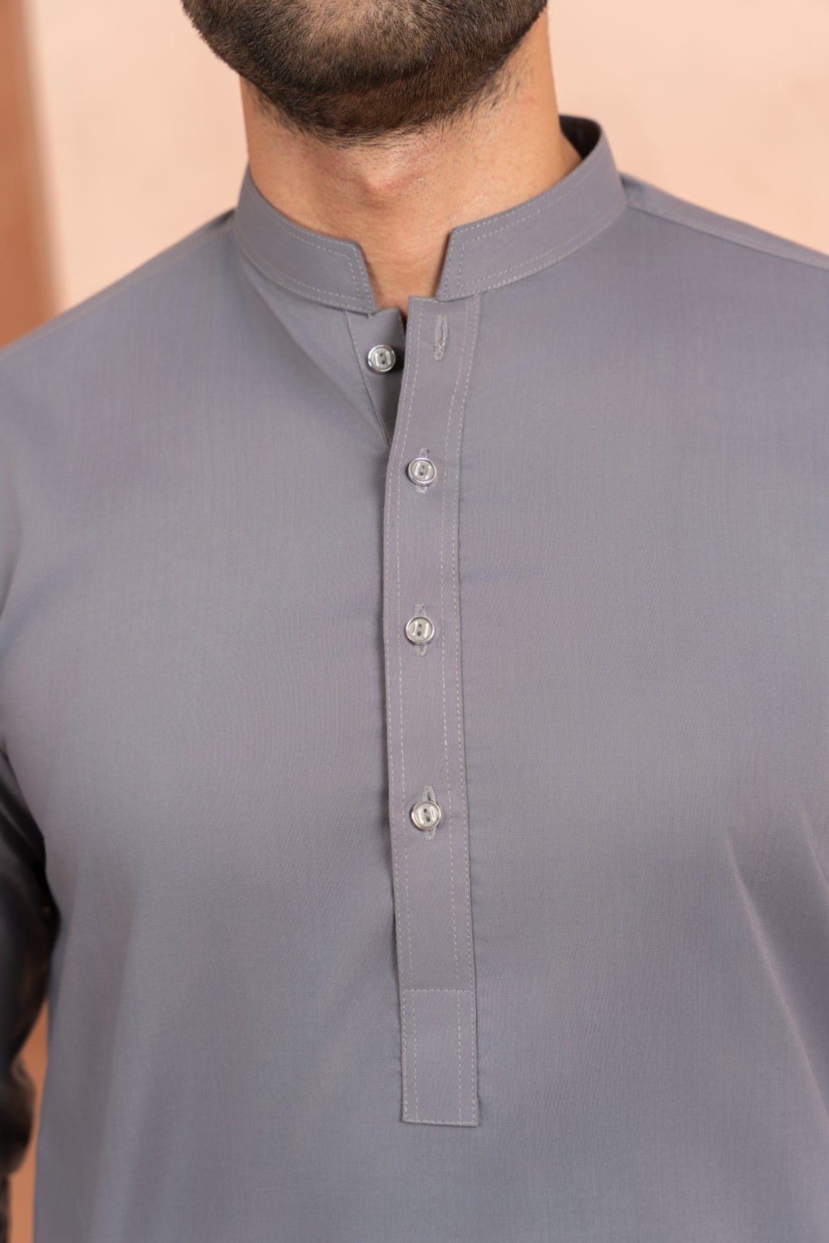 Dark Grey Wash & Wear Kurta Pajama (2-Piece) - Image 6