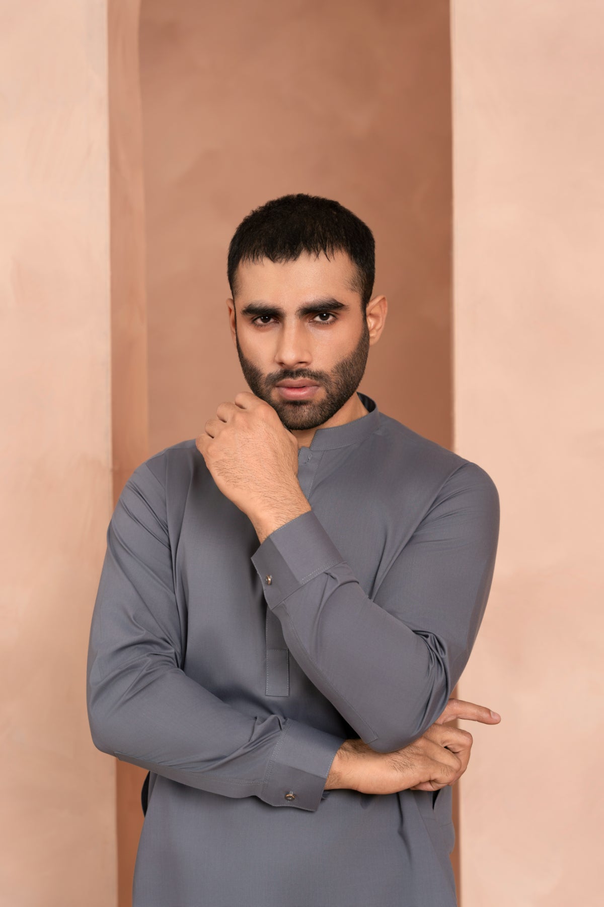 Dark Grey Wash & Wear Kurta Pajama (2-Piece) - Image 8