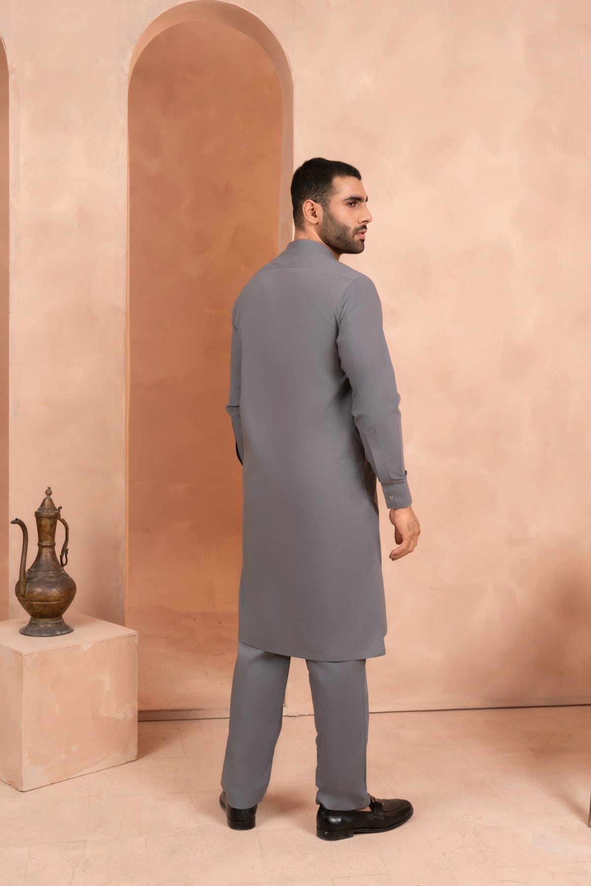 Dark Grey Wash & Wear Kurta Pajama (2-Piece) - Image 9