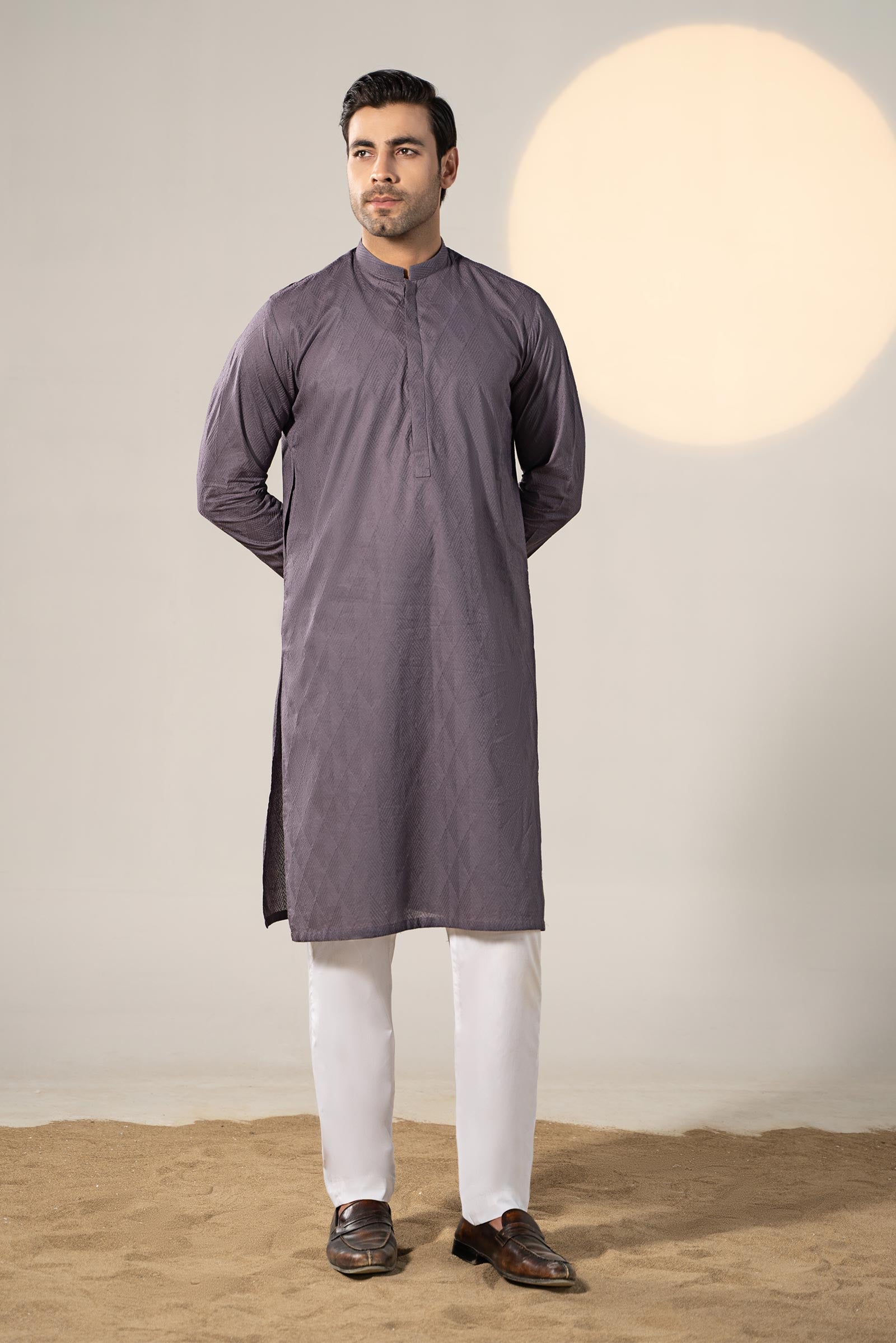 Graphite Embroidered Cotton Kurta (2-Piece) - Image 1