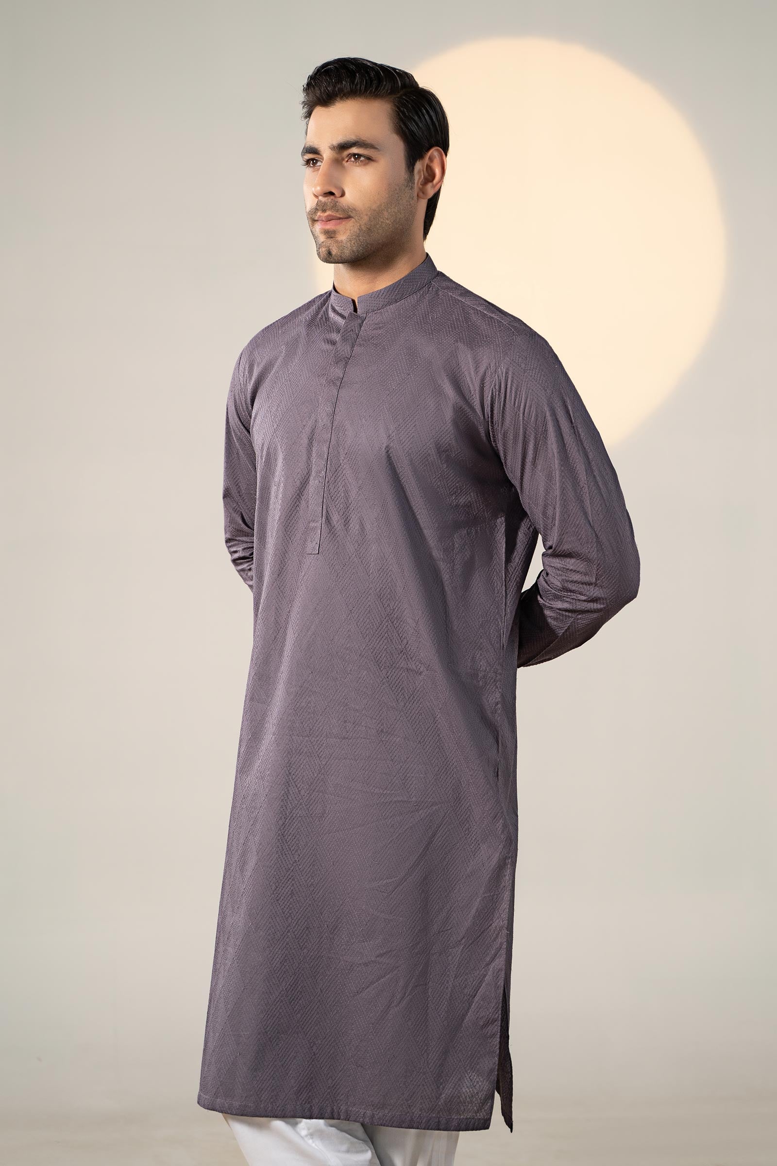 Graphite Embroidered Cotton Kurta (2-Piece) - Image 2