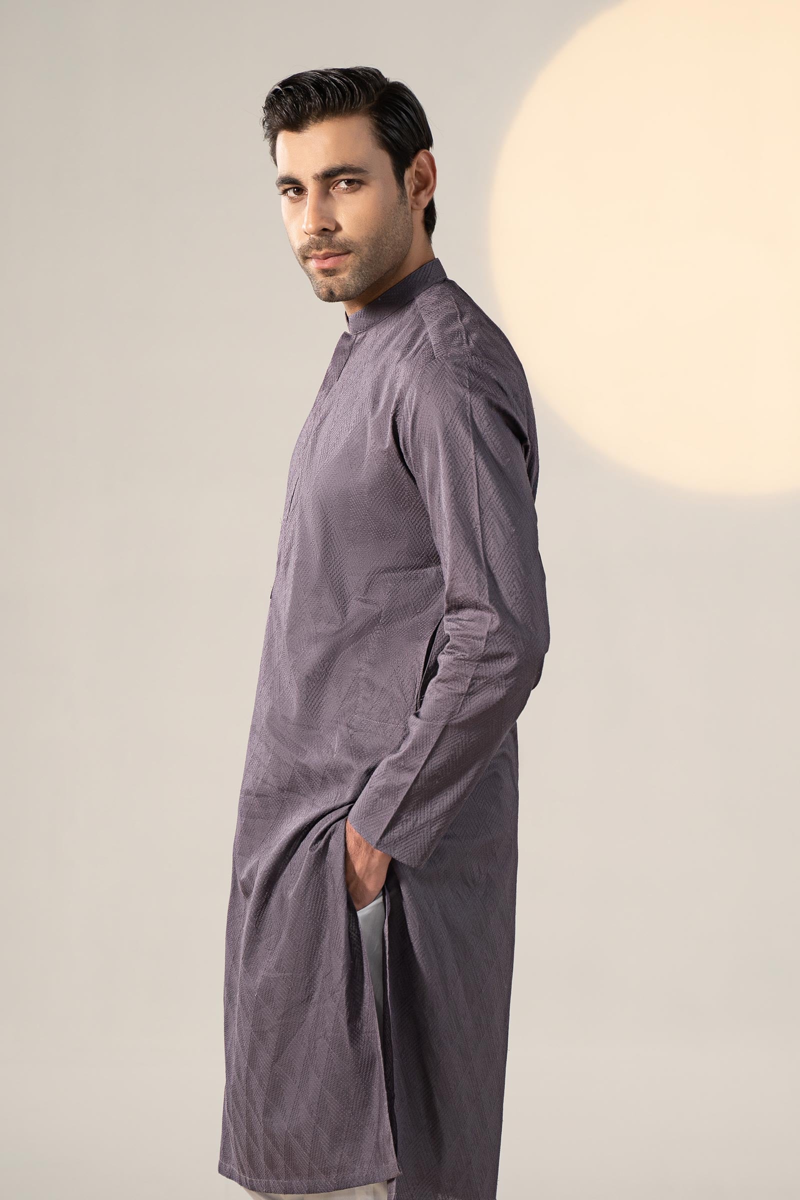Graphite Embroidered Cotton Kurta (2-Piece) - Image 3