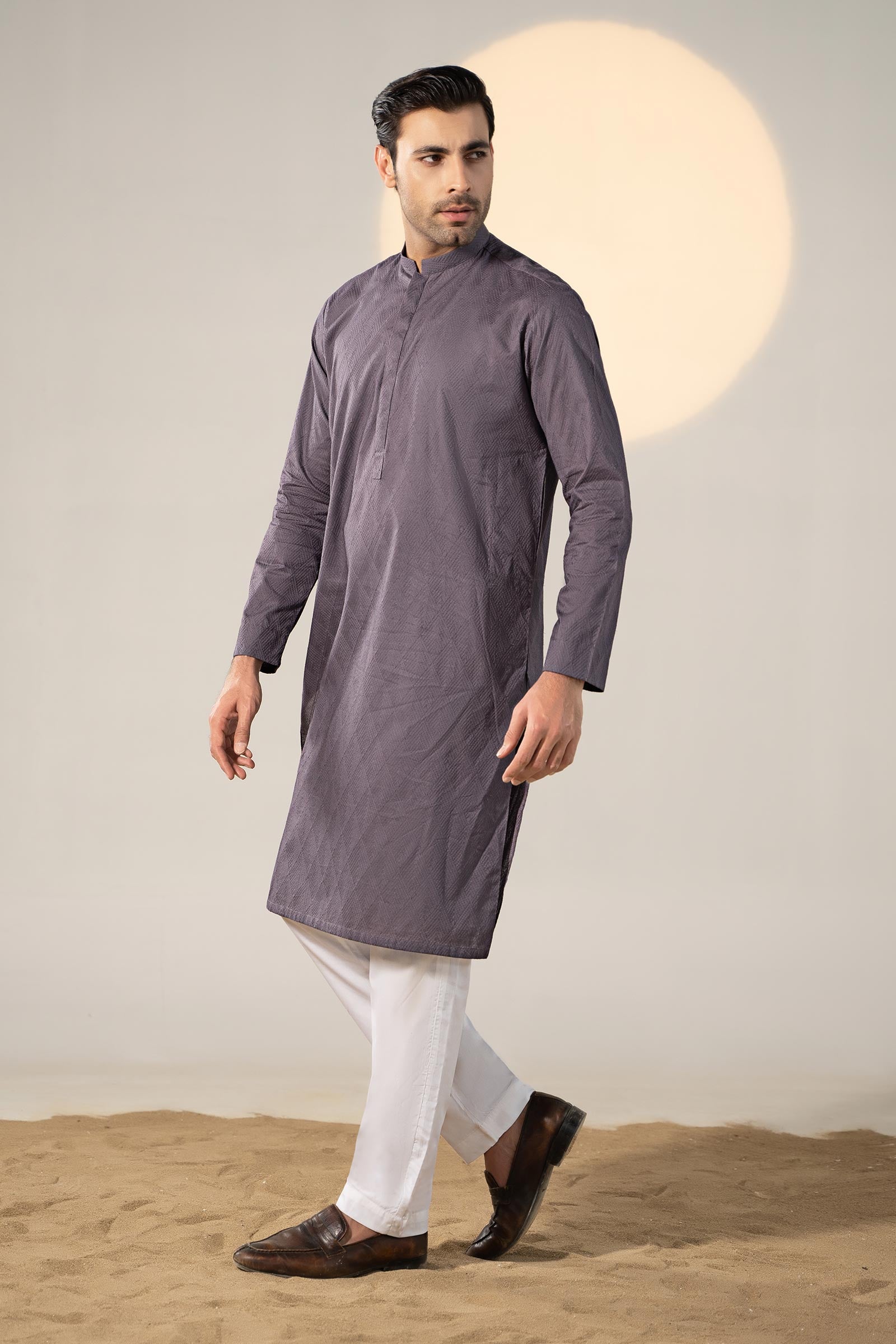 Graphite Embroidered Cotton Kurta (2-Piece) - Image 5